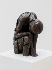 Aufkleber - Contemporary Abstract Sculpture Depicting a Seated Figure in a Thoughtful Pose : Generative AI