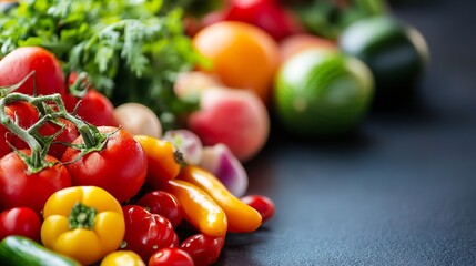 Poster - Fresh organic vegetables arranged beautifully on a dark surface showcasing vibrant colors and textures : Generative AI