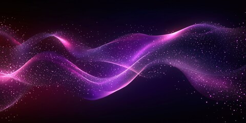 Wall Mural - dark purple abstract background featuring glowing neon light waves with sparkling particles
