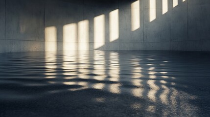 Leinwandbilder - Interior view of a modern space with reflected light patterns on still water creating an artistic atmosphere : Generative AI