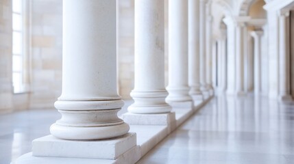 Aufkleber - Elegant view of classic marble columns lining a spacious hall with a polished floor in an architectural masterpiece : Generative AI