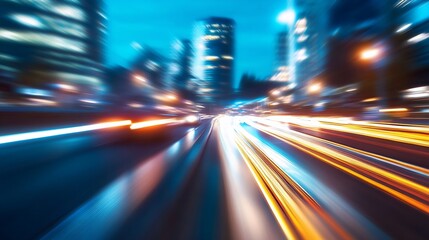 Poster - Dynamic Motion Blur of City Lights at Night Creating a Vibrant Urban Scene : Generative AI