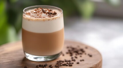 Aufkleber - Delicious creamy layered coffee dessert served in a glass with chocolate sprinkles creating an inviting treat : Generative AI