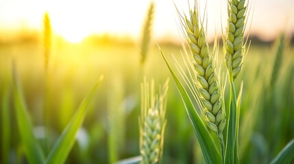 Golden wheat field bathed in sunlight representing agricultural beauty and natural growth : Generative AI