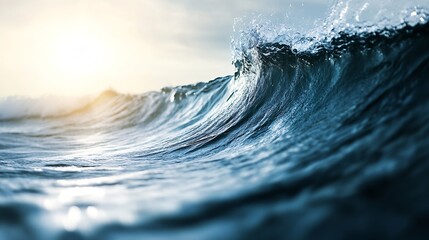 Aufkleber - Close up view of ocean wave catching sunlight during golden hour reflecting the beauty of nature : Generative AI