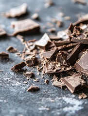Aufkleber - Rich and decadent broken chocolate pieces scattered on a slate surface illustrating the joy of indulgence and gourmet treats : Generative AI