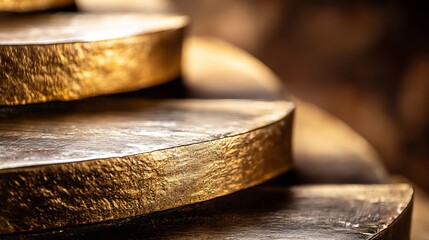 Leinwandbilder - Golden rings stacked in a harmonious arrangement reflecting warm light and intricate textures enhancing elegance : Generative AI