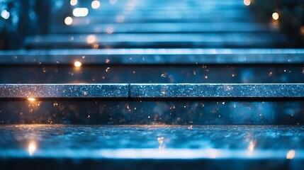 Poster - Glittering Steps Under Soft Lighting Showcasing a Unique Perspective of Modern Architecture : Generative AI