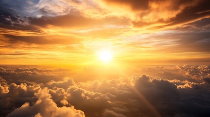 Fototapete - Stunning sunset view over clouds with golden hues reflecting a serene evening sky : Generative AI
