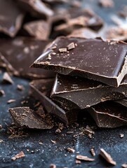 Aufkleber - Rich dark chocolate pieces stacked artistically on a stone surface : Generative AI