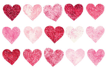 Wall Mural - various glittery hearts in shades of pink and red