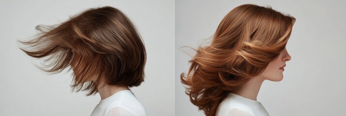 Poster - Transformation from unkempt hair to stylish look showcases beauty and confidence in a creative hairstyle demonstration. Generative AI