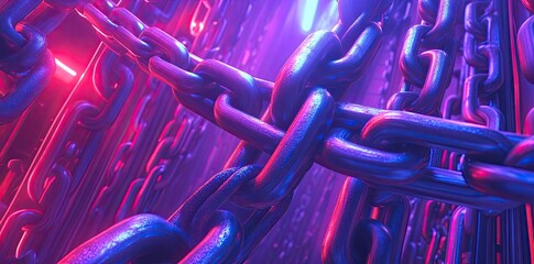 Blockchain technology background with digital electronic technology glowing wallpaper, computer network shiny poster, bright lights, raster bitmap digital illustration, and AI artwork