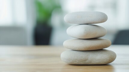 Leinwandbilder - Four smooth zen stones stacked in perfect harmony symbolizing balance and tranquility for relaxation and meditation : Generative AI
