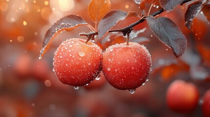 Sticker - Autumnal apples with morning dew, orchard background, bokeh effect, harvesting