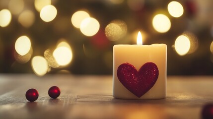 Poster - Romantic candle with a heart design illuminating a cozy atmosphere during the festive season : Generative AI