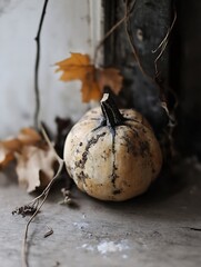 Poster - Autumn Still Life Featuring Rustic Pumpkin Surrounded by Natural Elements : Generative AI