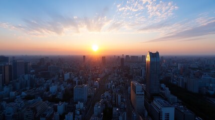 Poster - Stunning Aerial View of a City Skyline at Sunset with Vibrant Colors and Urban Landscape : Generative AI
