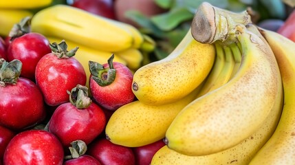 Poster - Fresh and colorful assortment of fruits displayed beautifully including bananas and pomegranates : Generative AI