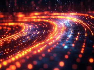 Poster - A vibrant and dynamic abstract image featuring a curved pattern of glowing lights in a range of colors.