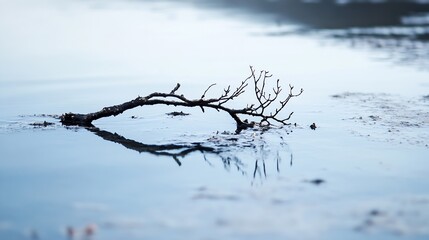 Aufkleber - Calm and reflective scene of a branch captured on still water at dawn showcasing tranquility : Generative AI