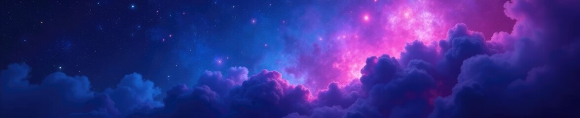 Wall Mural - dark blue nebula background with glowing pink and purple nebula clouds, space, navy blue
