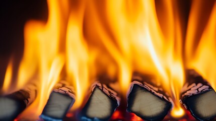 Fototapete - Closeup of burning logs in a cozy fireplace with vivid flames creating a warm ambiance : Generative AI