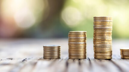 Aufkleber - Stacked Coins Displaying Growth in Savings and Investment with Soft Focus Background : Generative AI