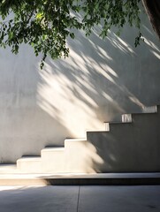 Aufkleber - Elegant concrete staircase casting intricate shadows on a minimalist wall in natural light : Generative AI