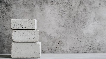 Poster - Simple stack of white concrete blocks against a textured gray background for industrial aesthetics : Generative AI