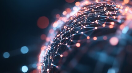 Aufkleber - Abstract digital globe depicting interconnected nodes and vibrant lights illustrating modern technology and data flow : Generative AI