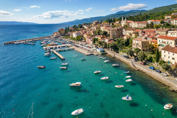 Wall Mural - Aerial view of the beautiful seafront in Volosko district of Opatija, Croatia