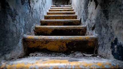 Aufkleber - View looking up an old worn staircase with a rustic charm filled with history : Generative AI