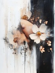 Poster - Artistic Floral Composition Blending Nature with Abstract Elements in Soft Colors : Generative AI