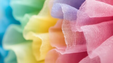 Poster - Colorful Ruffled Fabric in Pastel Shades Capturing the Beauty of Light and Texture : Generative AI
