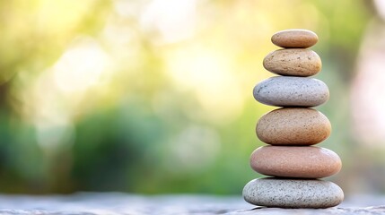 Leinwandbilder - Stack of smooth pebbles balanced on a natural background symbolizing calmness : Generative AI