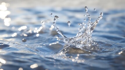 Poster - Beautiful water splash captured in slow motion showing the brilliance of droplets and ripples in the sunlight : Generative AI