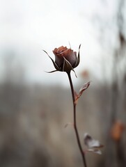 Poster - Elegant Rose Standing Alone with Earthy Background and Soft Focus Lighting : Generative AI