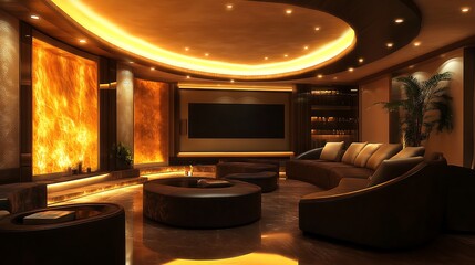 Wall Mural - A luxurious home theater with modern plush seating and ambient lighting