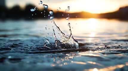 Aufkleber - Dynamic water splash captured during sunset creating a tranquil and refreshing atmosphere : Generative AI