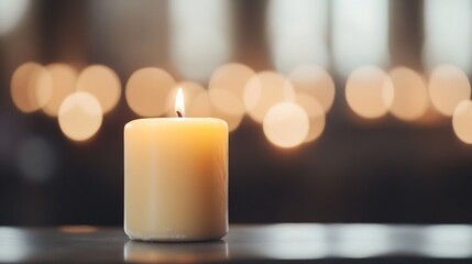 Aufkleber - Beautifully lit candle glowing softly with bokeh background creating a warm ambiance of peace : Generative AI