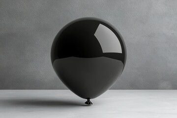 Sticker - A sleek black balloon floats against a textured gray backdrop its surface reflecting light in a glossy sheen