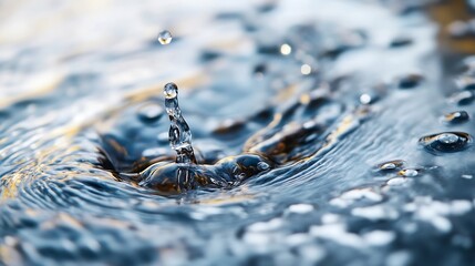Fototapete - Abstract close up of water droplets creating ripples on a serene water surface : Generative AI