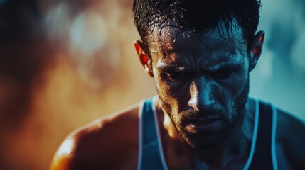 Poster - Runner struggles at start line but finishes race strong and victorious with motion blur effect showcasing determination. Generative AI