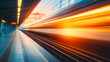 © Thiago - Train speeds through a station at golden hour, blurred motion. Golden Hour Train Station. Illustration