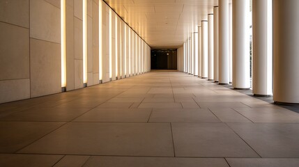 Aufkleber - Modern architectural corridor lined with bright columns and elegant lighting enhancing the space : Generative AI