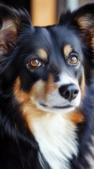 Poster - Beautiful black and tan dog sitting calmly with sharp focus and clear eyes in a cozy indoor setting. Generative AI