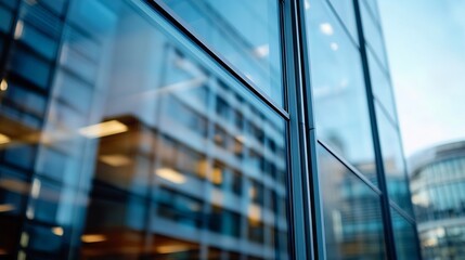 Leinwandbilder - Modern office building showcasing reflective glass architecture with urban cityscape in the background : Generative AI