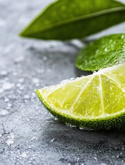 Fototapete - Fresh and Juicy Lime Slice with Water Droplets on a Rustic Stone Background : Generative AI