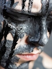 Aufkleber - Closeup of a man with black face paint revealing artistic expression and creative freedom : Generative AI